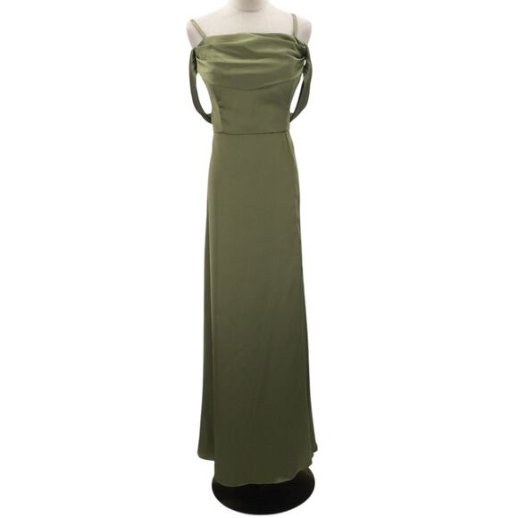 BRIDESMAID AW 16 2X plus green fennel seed satin Meg formal maxi dress NEW B40 - Picture 3 of 11